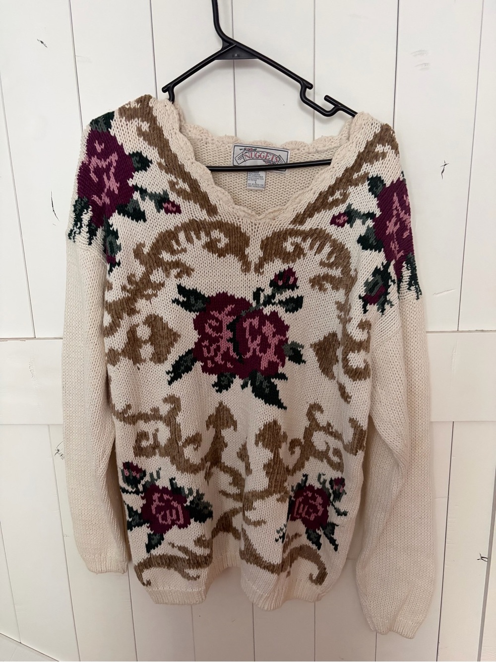Vintage Floral Crewneck Sweater in Cream, Burgundy & Olive